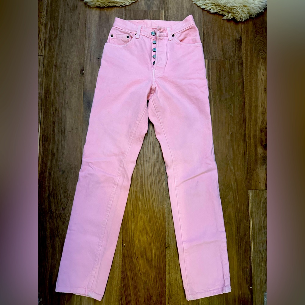 Levi’s pink 501’s overdye high waist straight leg